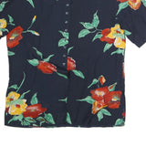 Womens Navy Blue & Red Floral Printed Shirt Short Sleeve Collared M Polyester