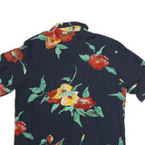 Womens Navy Blue & Red Floral Printed Shirt Short Sleeve Collared M Polyester