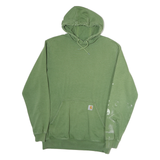 CARHARTT Mens Green Hooded Pullover Hoodie L Logo Print Sleeve