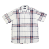 NAUTICA Mens White Navy & Red Check Linen Shirt XL Button Short Sleeve Casual