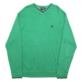 CHAPS Mens Green Plain V-Neck Basic Knit Jumper M Cotton Lightweight Classic
