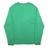 CHAPS Mens Green Plain V-Neck Basic Knit Jumper M Cotton Lightweight Classic