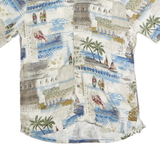 BATICK BAY Mens Cream Blue Hawaiian Rayon Shirt M Abstract Print Casual Shirt