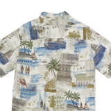 BATICK BAY Mens Cream Blue Hawaiian Rayon Shirt M Abstract Print Casual Shirt