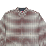 TOMMY HILFIGER Mens Red White & Green Check Shirt 2XL Button Down Collar Long