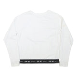 DKNY Womens White Sweatshirt Crew Neck L Sport Hem Logo Trim