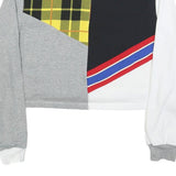 NIKE Womens White & Grey Yellow Plaid Colourblock Long Sleeve Polo Shirt S