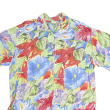 Womens Green Red Blue Floral Print Cotton Blend Shirt Short Sleeve Collared XL