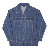 Womens Blue Denim Jacket M Cotton Blend Button Closure Classic Casual Outerwear
