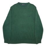 NAUTICA Mens Green Plain Crew Neck Basic Knit Jumper L Cotton Blend Casual