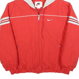 NIKE Womens Red Jacket L Polyester Zip Hooded Plain Sports Casual Fitness
