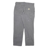 CARHARTT Mens Grey Relaxed Fit Straight Leg Trousers W36 L32 Cotton Blend Zip