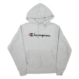 CHAMPION Mens Grey Pullover Hoodie S Classic Script Logo Cotton Blend Casual