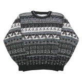 MICHAEL GERALD Womens Black Grey Patterned Jumper Crew Neck Basic Knit M Casual