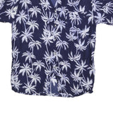 Mens Blue White Palm Tree Rayon Shirt L Short Sleeve Casual Summer Beachwear