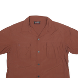 HTE Womens Brown Shirt L Button Down Casual Polyester Blend Short Sleeve