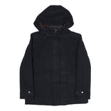 TOMMY HILFIGER Womens Black Hooded Jacket L Polyester Zip Plain Classic Coat