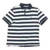 NAUTICA Mens Blue & White Striped Short Sleeve Polo Shirt M Cotton Blend