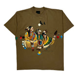 Native American Art Habitat Graphic T-Shirt - Large Brown Cotton