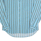 LYNNNY Womens Blue Printed Shirt Long Sleeve Button Neck M Cotton Blend