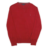 TOMMY HILFIGER Mens Red Plain Cotton Crew Neck Basic Knit L Jumper Casual