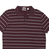 CALVIN KLEIN Mens Maroon & White Striped Short Sleeve Polo Shirt L Cotton Blend