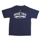 MAJESTIC Mens Blue Safeco Field Graphic T-Shirt L Short Sleeve Crew Neck Cotton