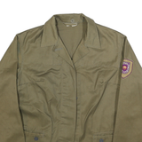 Womens Green Cotton Blend Classic Jacket M Plain Button Closure Patch