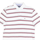 TOMMY HILFIGER Mens White Red & Navy Striped Short Sleeve Polo Shirt S Cotton