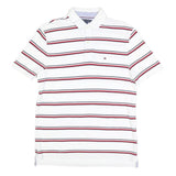 TOMMY HILFIGER Mens White Red & Navy Striped Short Sleeve Polo Shirt S Cotton