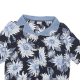 LATTE Womens Blue & White Floral Shirt Short Sleeve Collared XS Rayon Top