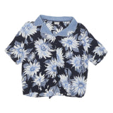 LATTE Womens Blue & White Floral Shirt Short Sleeve Collared XS Rayon Top