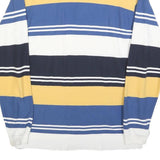 NAUTICA Mens Blue & Yellow Long Sleeve Striped Polo Shirt L Cotton Blend Casual