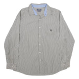 CHAPS Mens Grey & White Striped Shirt 2XL Button-Down Collar Cotton Long Sleeve