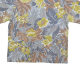 Womens Yellow Grey Cotton Blend Floral Printed Shirt Short Sleeve Collared L