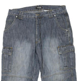 Mens Blue Cotton Blend Cargo Denim Shorts M W34 Casual Utility Pockets