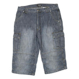 Mens Blue Cotton Blend Cargo Denim Shorts M W34 Casual Utility Pockets