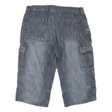 Mens Blue Cotton Blend Cargo Denim Shorts M W34 Casual Utility Pockets