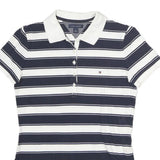 TOMMY HILFIGER Womens Navy & White Striped Short Sleeve Polo Shirt S Cotton