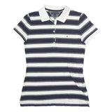TOMMY HILFIGER Womens Navy & White Striped Short Sleeve Polo Shirt S Cotton