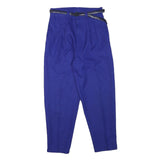 Womens Relaxed Fit Blue Polyester Blend Trousers W28 L25 Belted Zip Closure