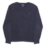 POLO RALPH LAUREN Boys Navy Blue Plain Cotton Jumper Crew Neck Basic Knit L