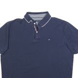 TOMMY HILFIGER Mens Navy Blue Short Sleeve Plain Polo Shirt L Classic Style