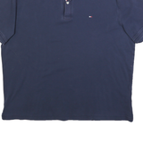 TOMMY HILFIGER Mens Navy Blue Short Sleeve Plain Polo Shirt L Classic Style