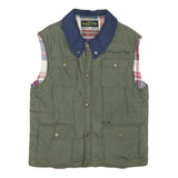 NOBLESSIMO Mens Green & Navy Sleeveless Jacket XL Polyester Blend Quilted Zip