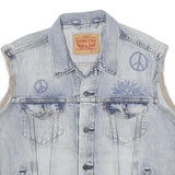 LEVI'S Mens Blue Denim Sleeveless Button Cotton Jacket L Peace Symbol