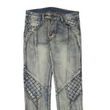 Womens Blue Regular Fit Denim Jeans Cotton Blend W34 L33 Quilted Panel Design