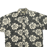 NATURAL ISSUE Mens Black & Cream Floral Cotton Blend Shirt L Relaxed Fit Summer