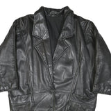 Womens Black Leather Jacket XL Button Closure Plain Soft Genuine