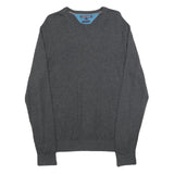 TOMMY HILFIGER Mens Grey Plain Wool Blend Regular Fit Crew Neck Jumper L Wool